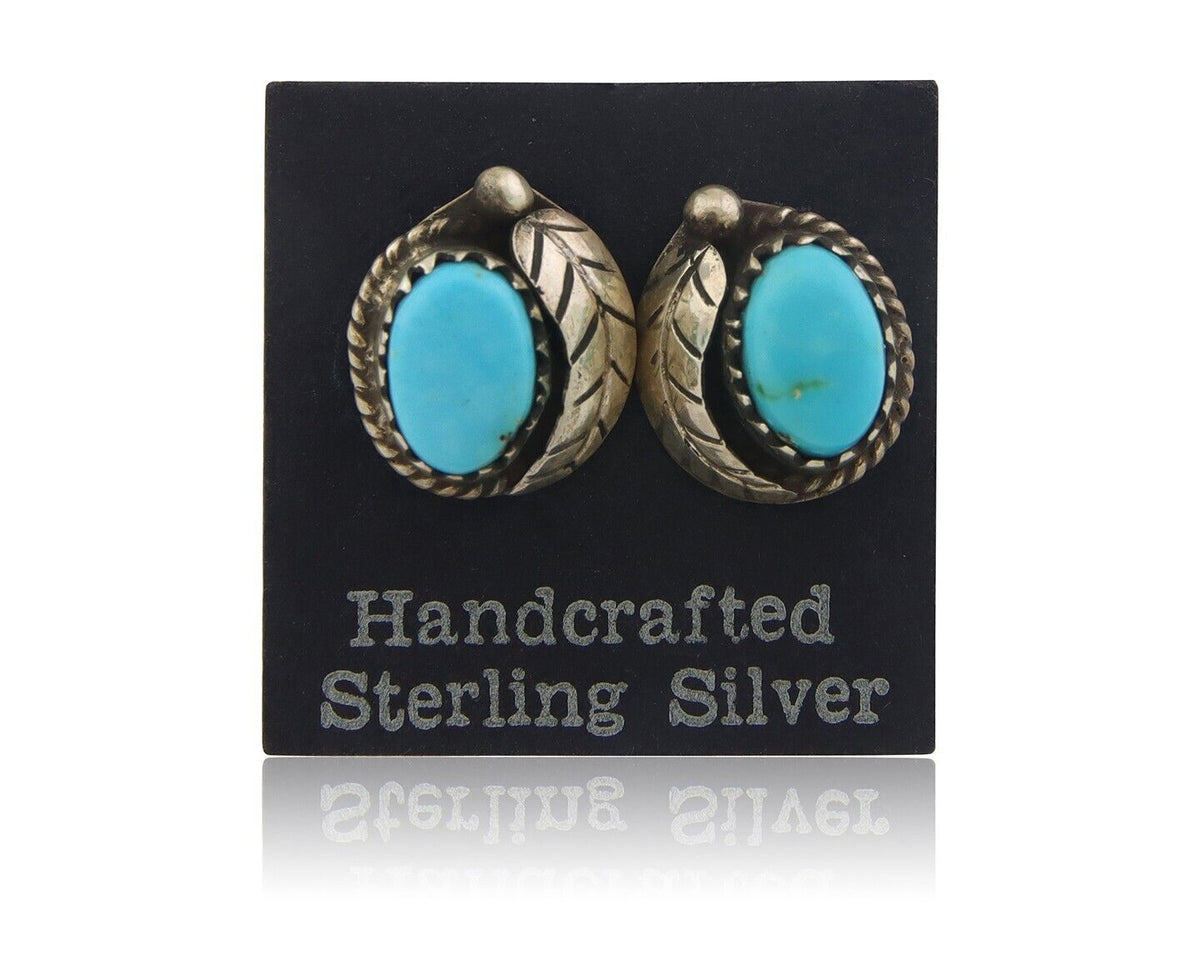 Navajo Earrings 925 Silver Natural Turquoise Native American Artist C.80's