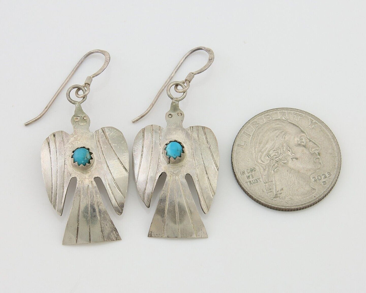 Navajo Thunderbird Earrings 925 Silver Natural Turquoise Native Artist C.80's