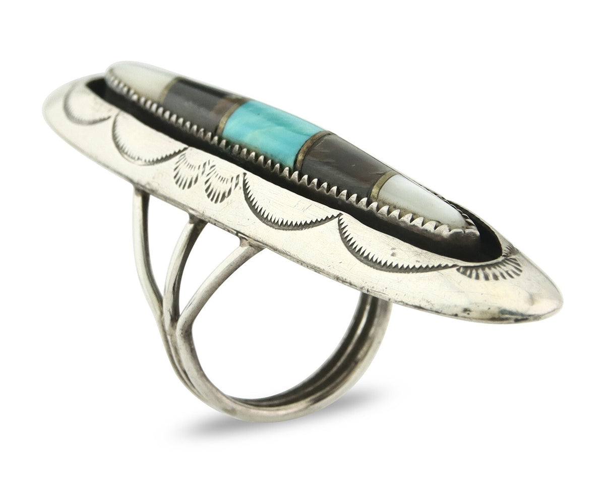 Vintage Navajo Ring 925 Sterling Silver Turquoise Handmade Size 8.5
