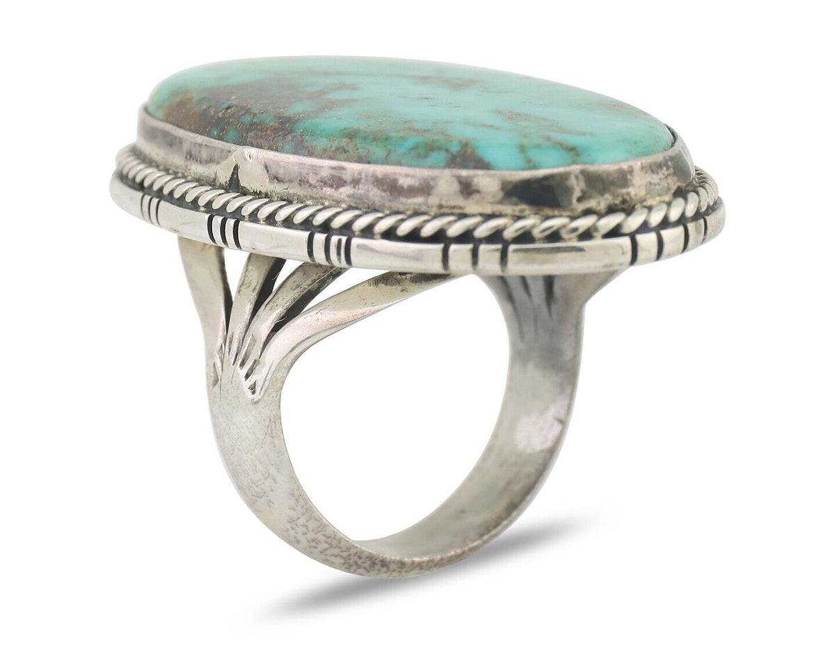 Navajo Ring 925 Silver Spiderweb Turquoise Native American Artist C.80's