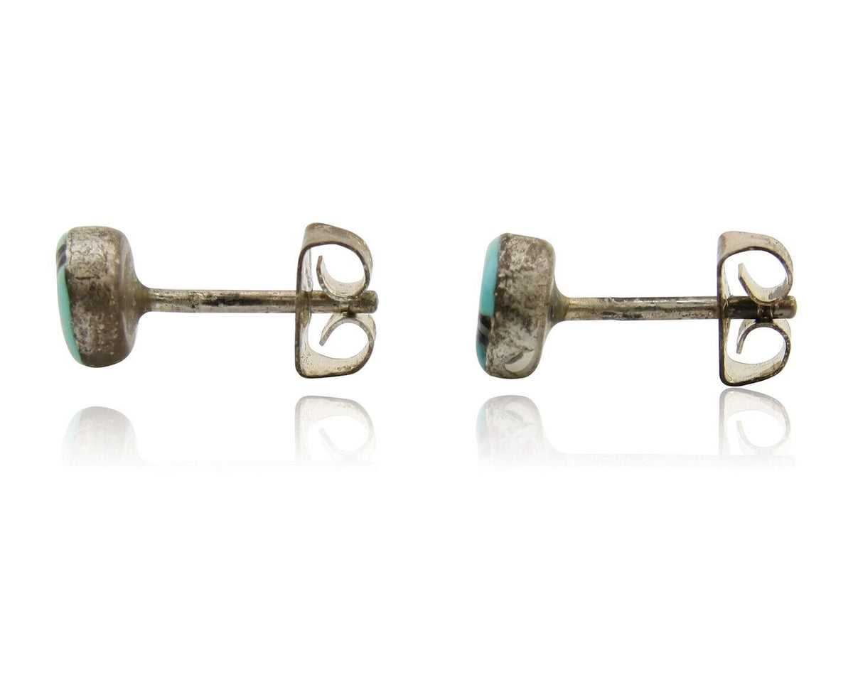 Navajo Earrings 925 Silver Inlaid Natural Turquoise Native American Artist C.80s