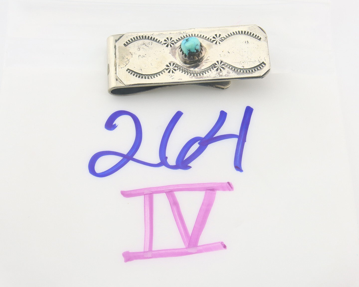 Navajo Money Clip 925 Silver & 999 Nickle Hand Stamp Native American Artist C80s