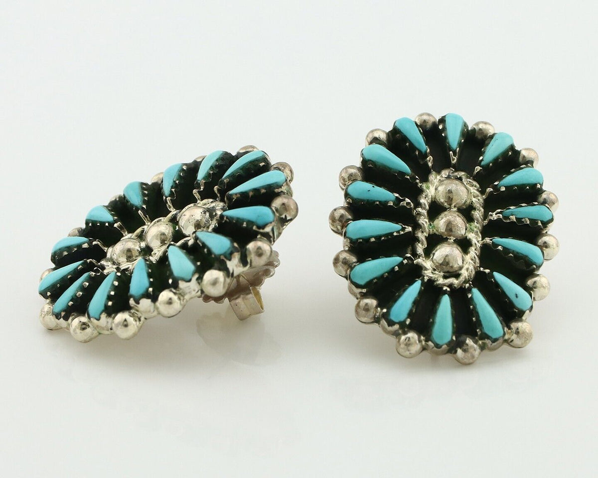 Navajo Earrings 925 Silver Sleeping Beauty Turquoise Signed B Yazzie C.80's