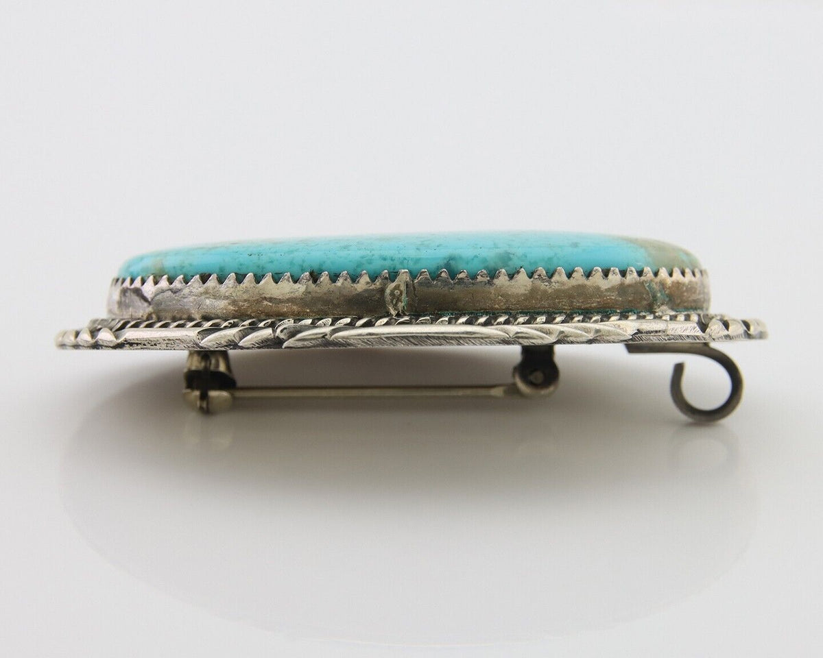 Navajo Pin Pendant 925 Silver Natural Blue Turquoise Artist signed DS C.80's