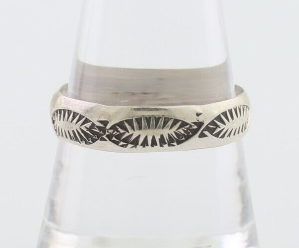 Navajo Hand Stamped Band 925 Silver 5.0 mm Signed Larry Chavez Size 9.75 C.80's