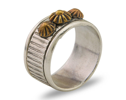 Navajo Handmade Ring 925 Silver & Gold Signed Kee Nataani C.80's