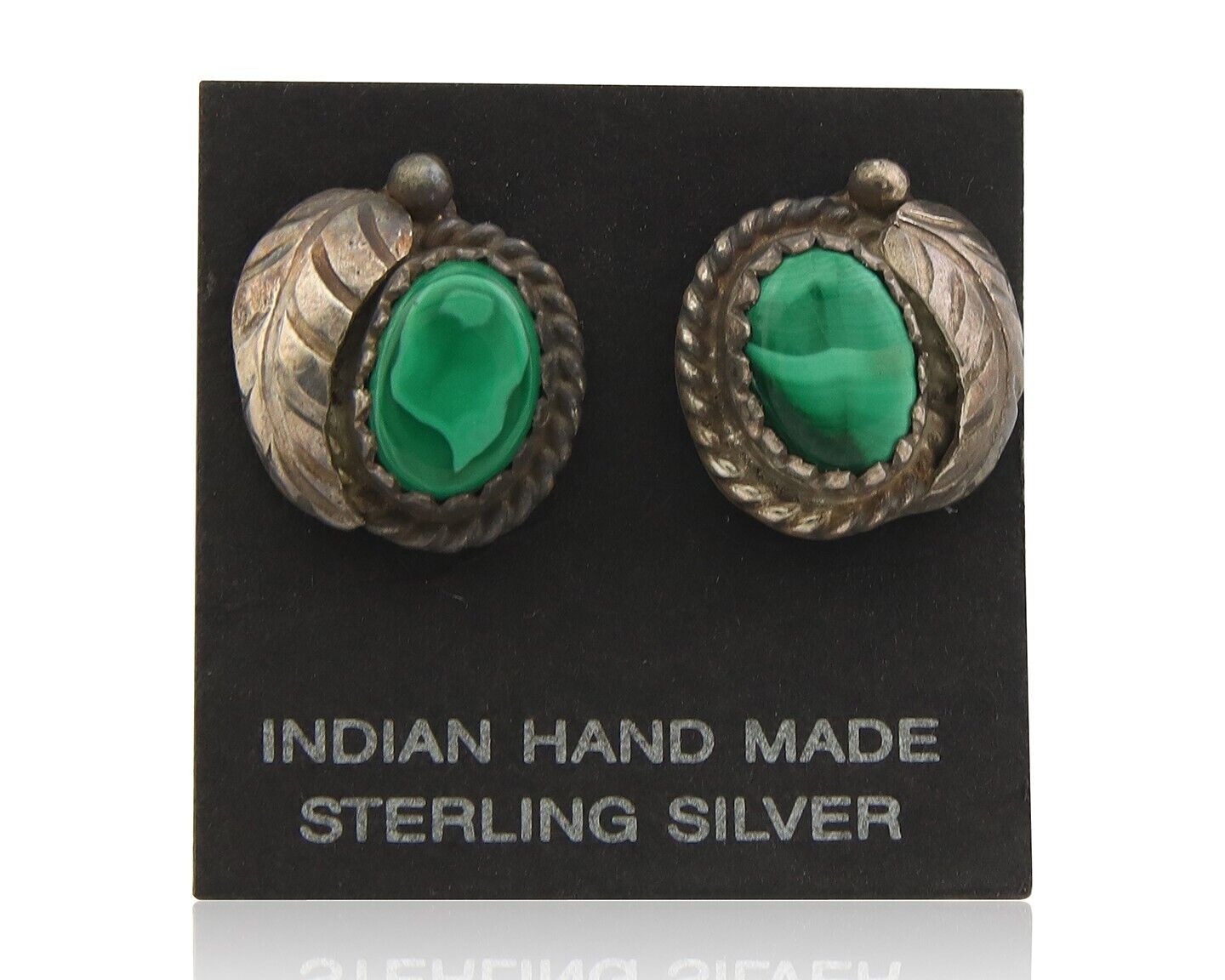 Navajo Earrings 925 Silver Handmade Natural Green Malachite Native American C80s
