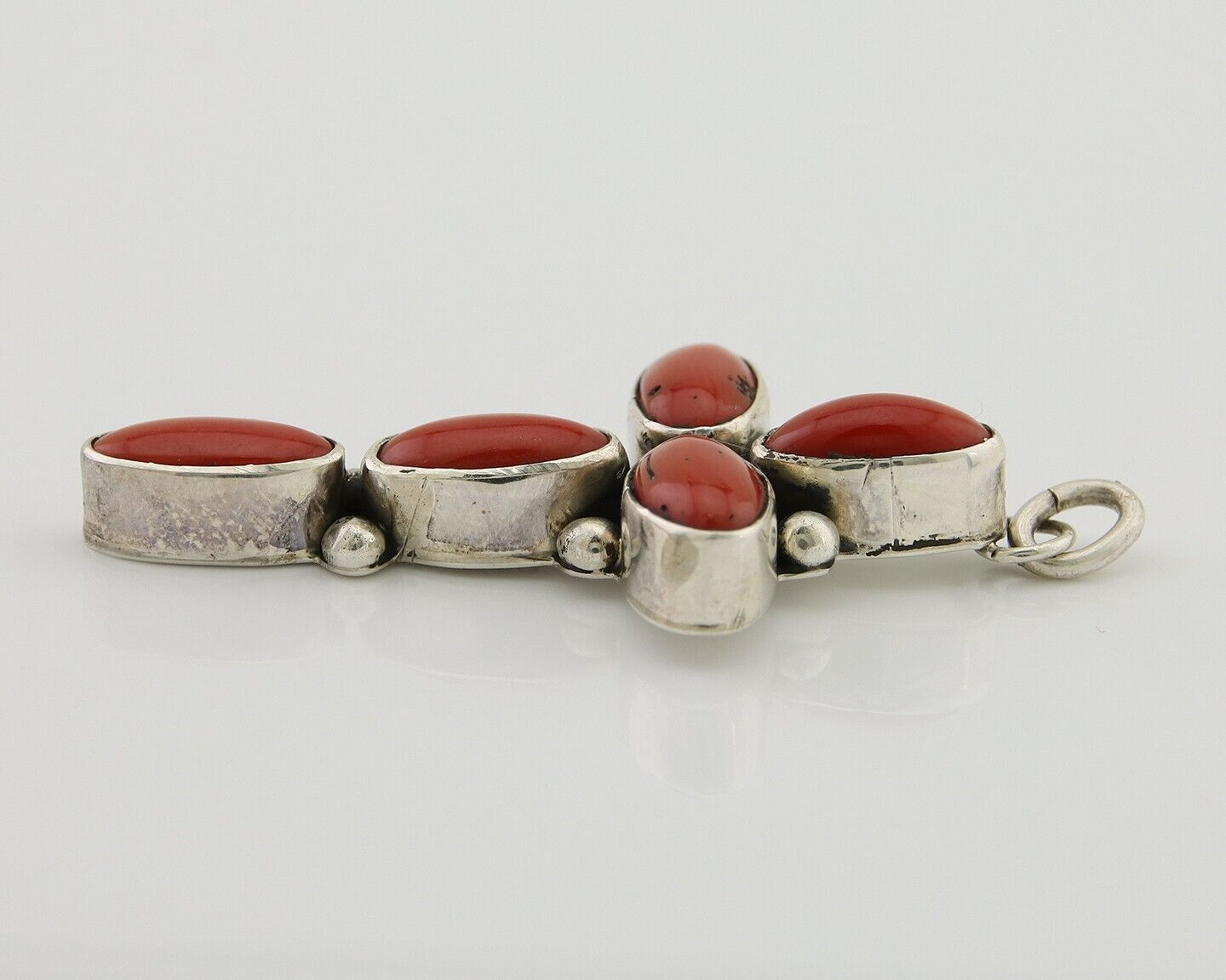Navajo Cross Pendant 925 Silver Mediterranean Coral Signed J Tso C.80s