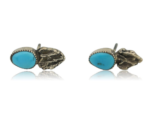 Zuni Earrings 925 Silver Natural Blue Turquoise Native American Artist C.80s