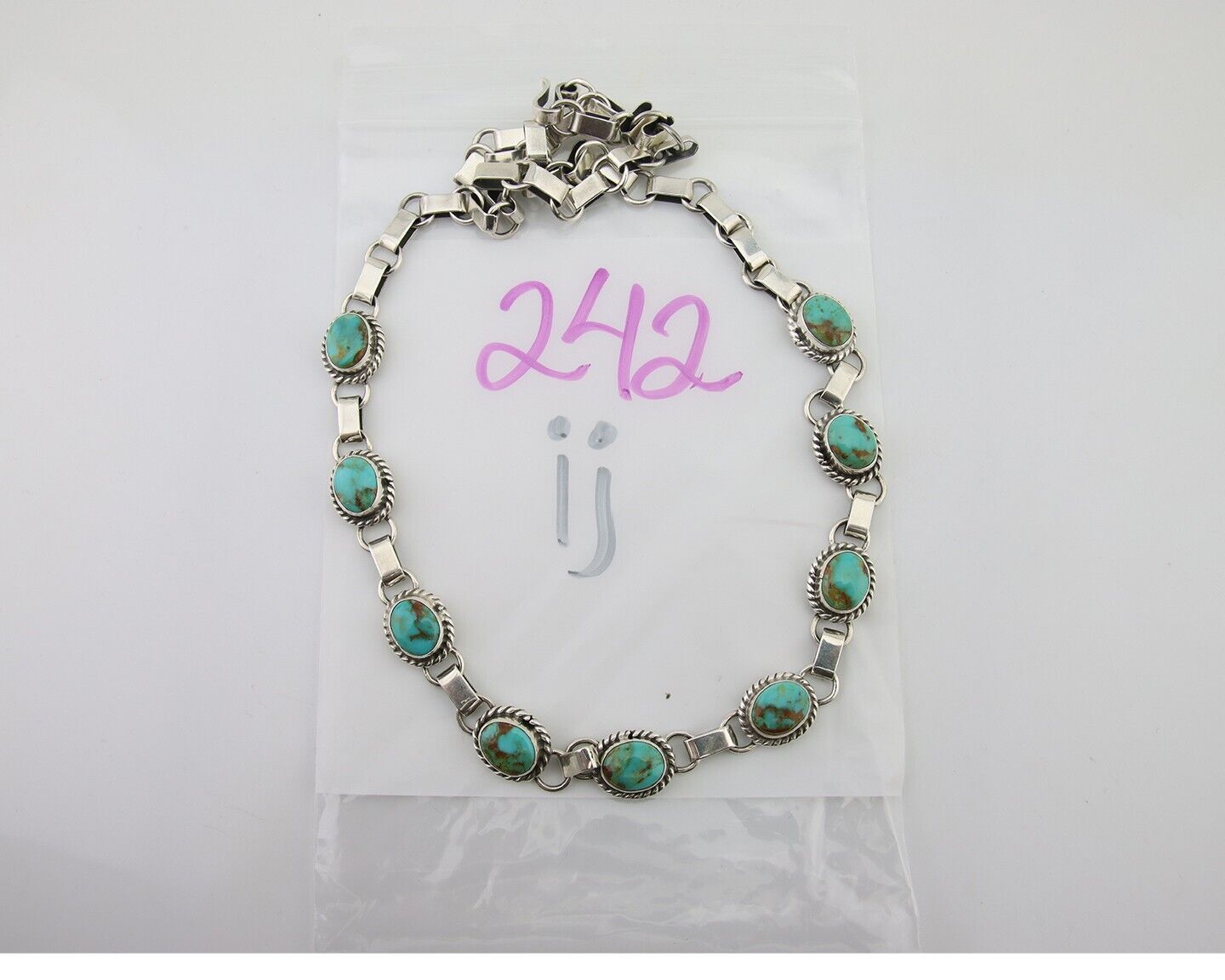 Navajo Turquoise Necklace 925 Silver Natural Blue Native American Artist C.80's