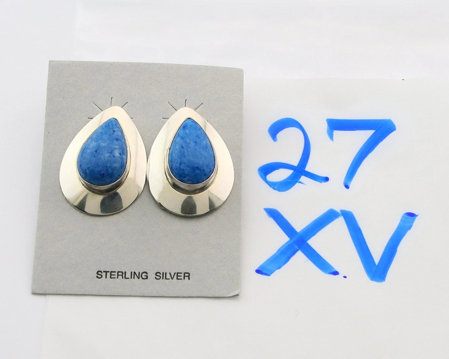 Navajo Dangle Earrings Sterling Silver Denim Lapis Vintage Signed RWJ
