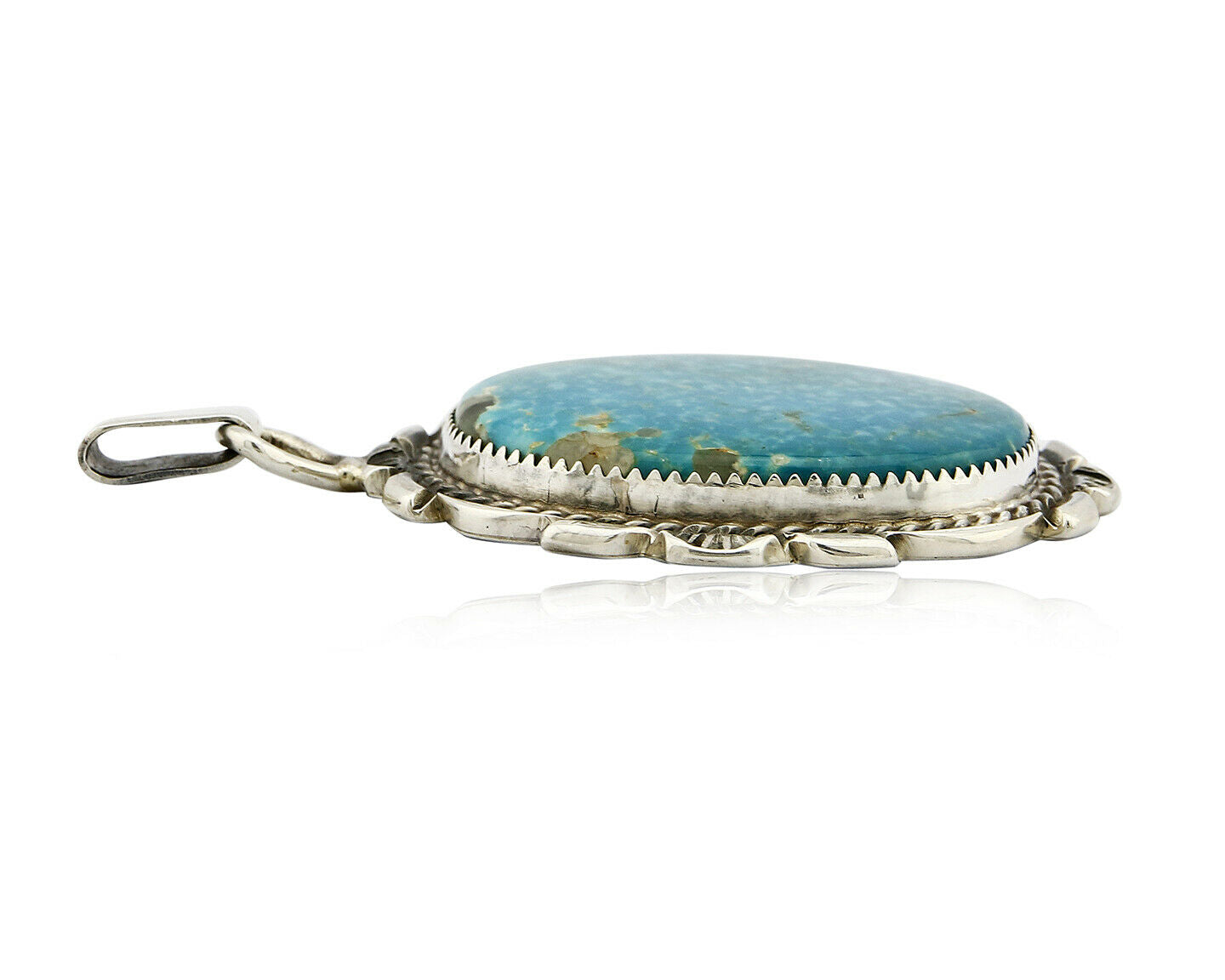 C. 80's-90 Navajo Talhat Large Natural Mined Turquoise .925 Silver Pendant