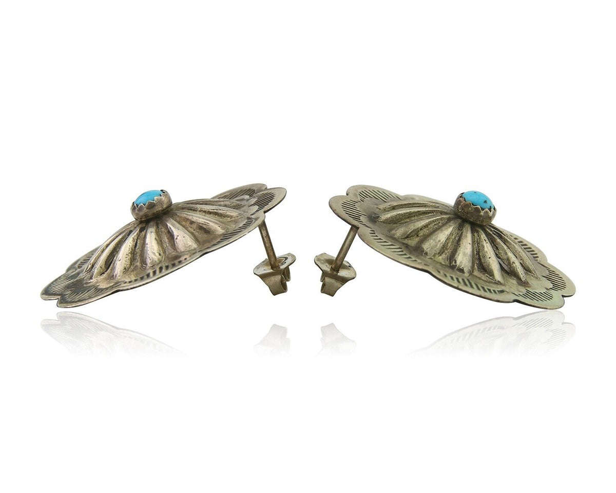 Navajo Earrings 925 Silver Natural Turquoise Native Artist C.80's