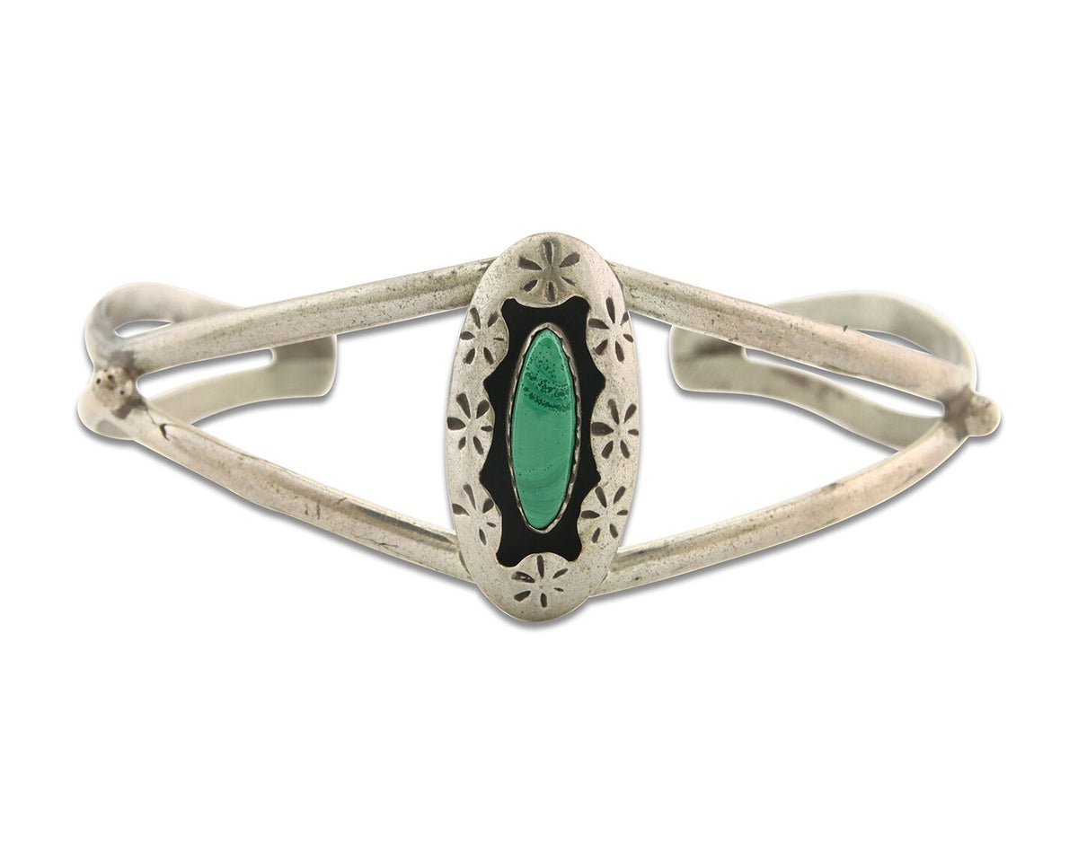 Vintage Navajo Bracelet 925 Silver Natural Malachite Handmade