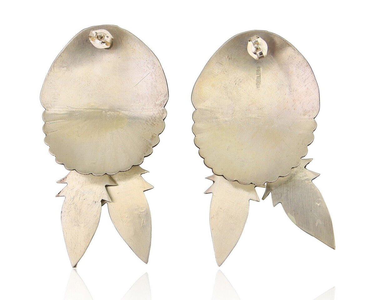 Navajo Handmade Earrings 925 Silver Onyx Native American Artist C.80's