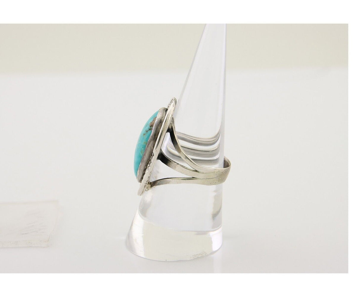 Navajo Ring .925 Silver Nevada Turquoise Artist Signed JT C.80's