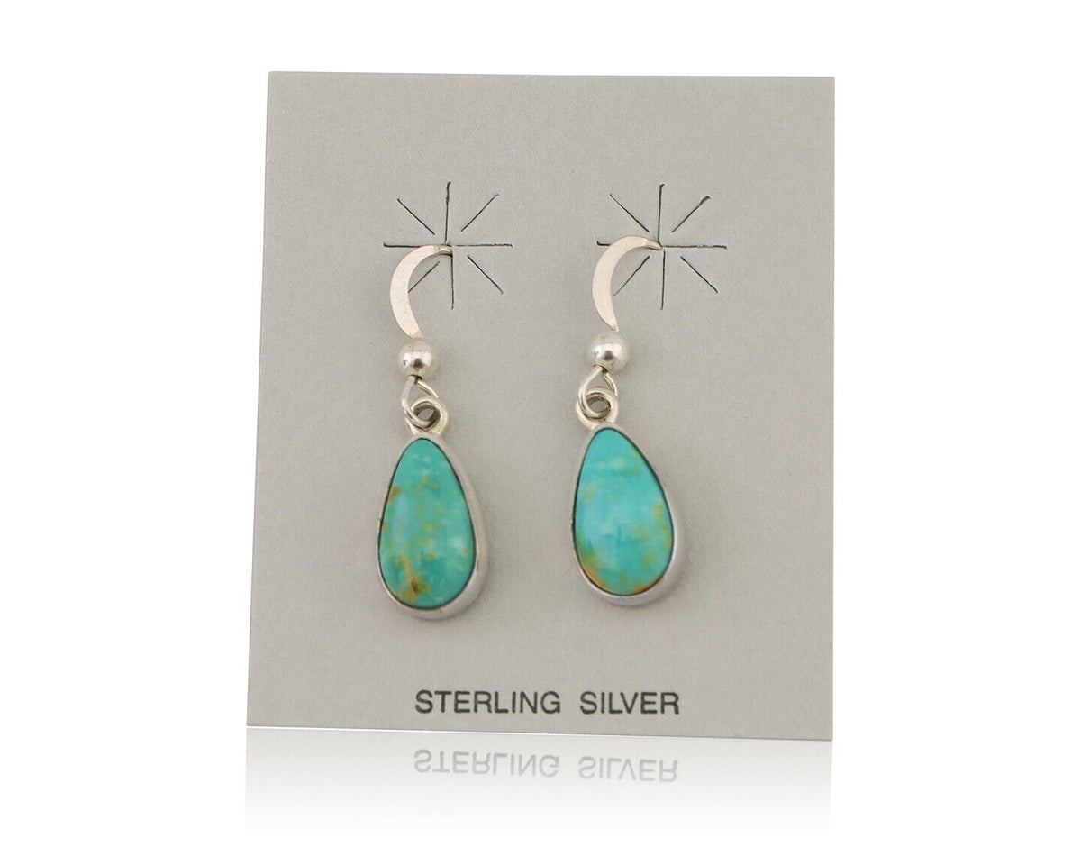 Navajo Dangle Earrings 925 Silver Natural Blue Turquoise Artist Signed M C.80's