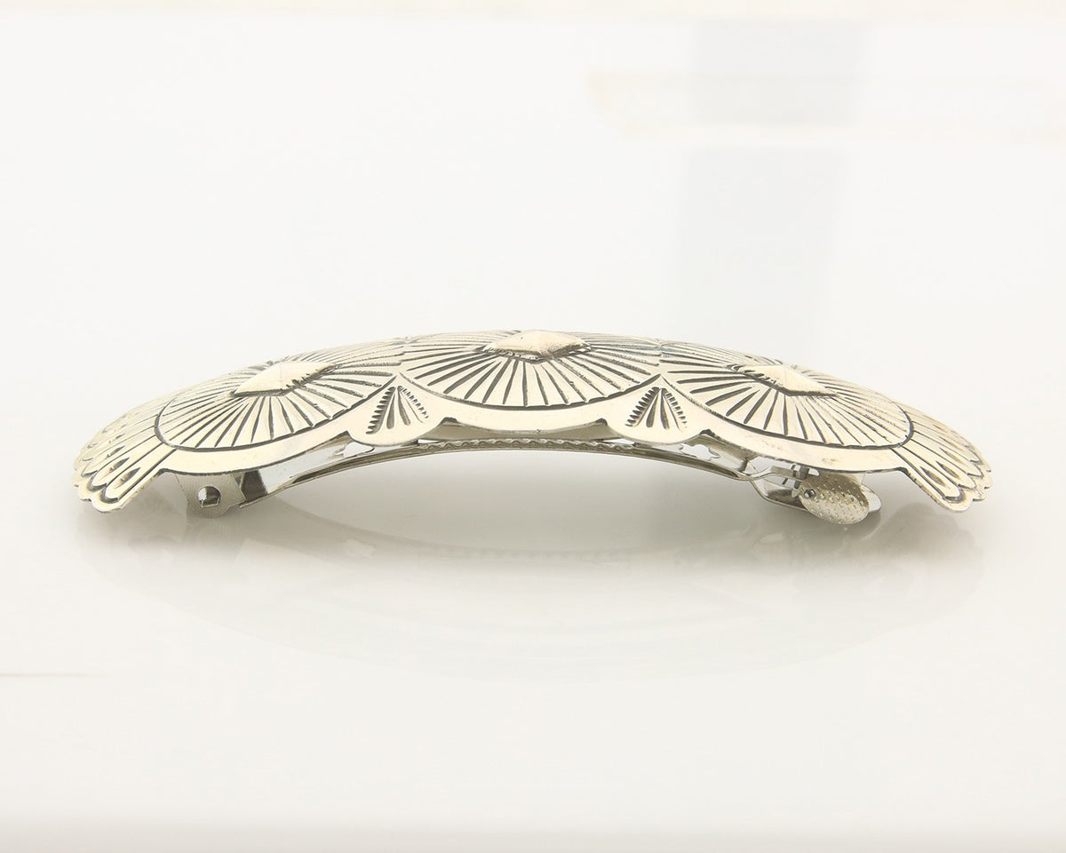Vintage Navajo Barrette 925 Sterling Silver Hand Stamped Authentic Native Artist