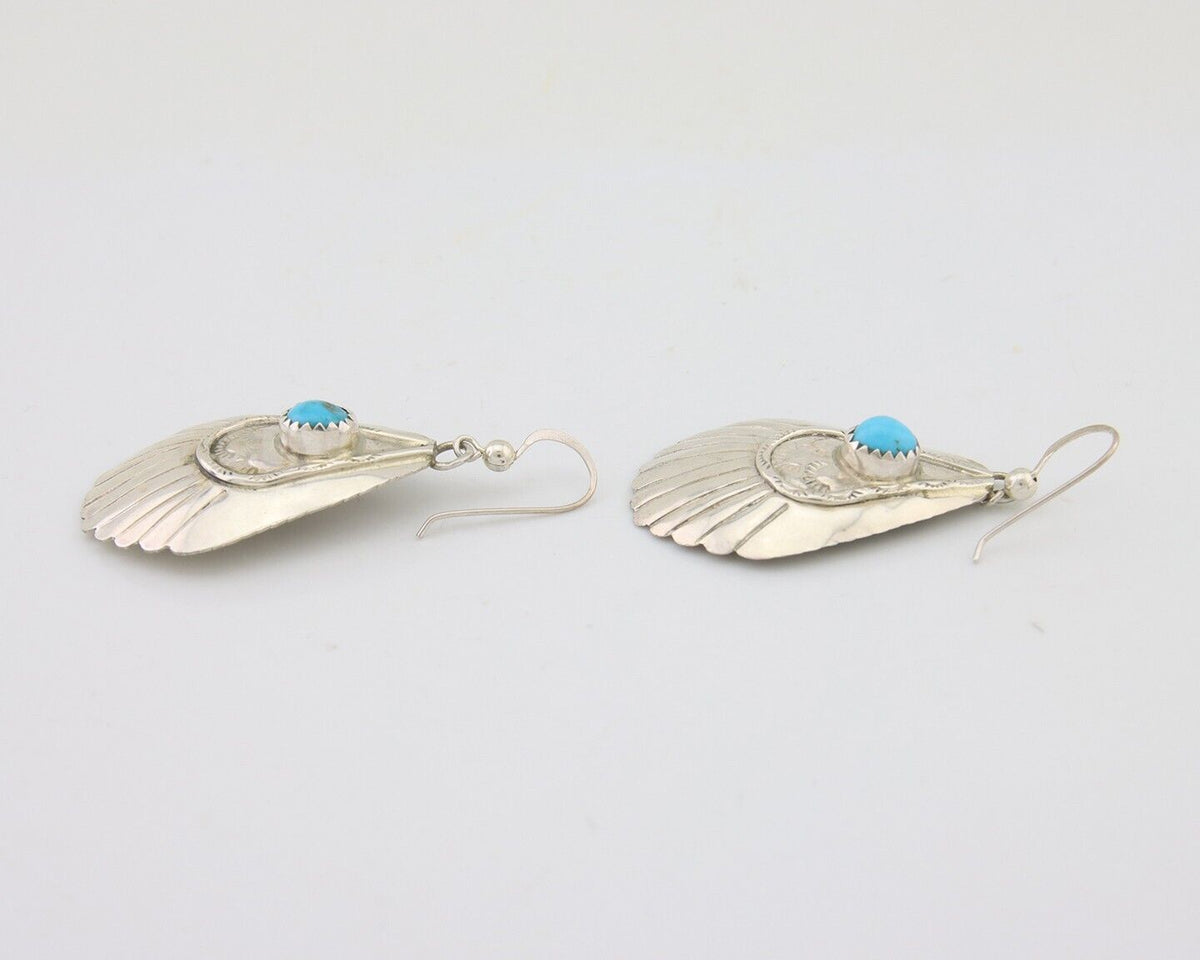 Navajo Earrings 925 Silver Turquoise Artist Signed Dean Brown C.80's