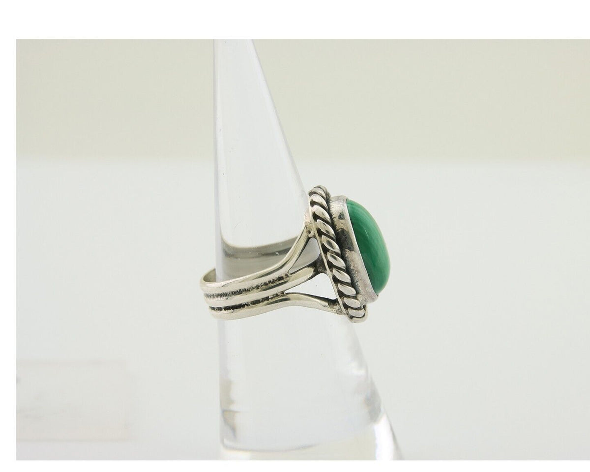 Navajo Ring 925 Silver Natural Malachite Native American Artist C.80's