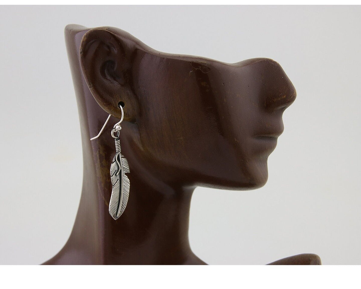 Navajo Eagle Feather Dangle Earrings 925 Silver Native American Artist C.80's