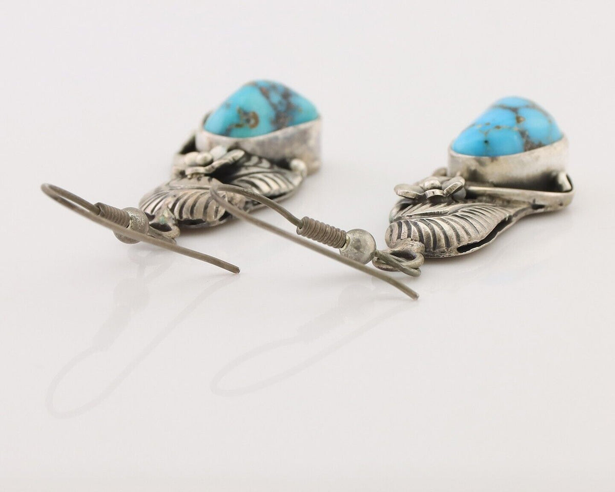 Navajo Handmade Earrings 925 Silver Natural Turquoise Native Artist C.80's