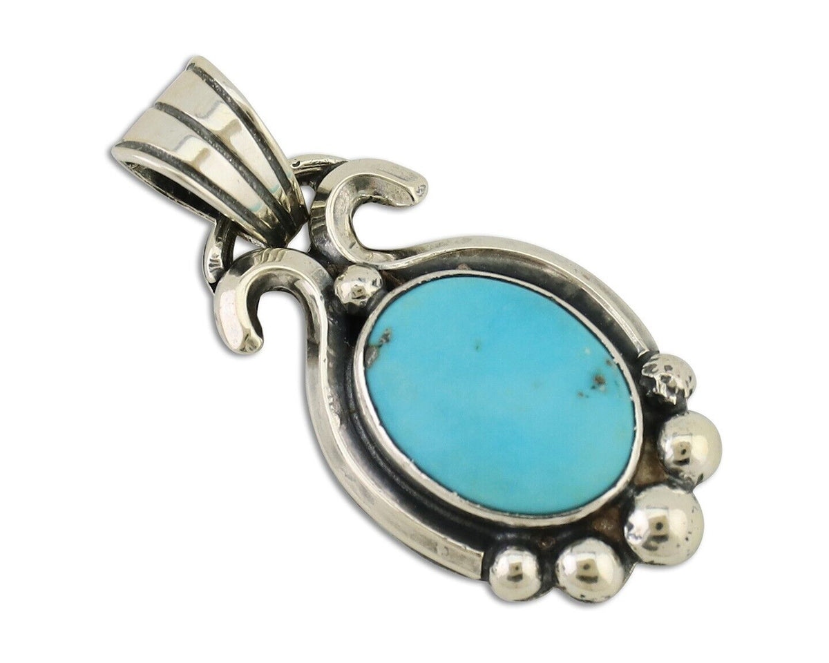 Navajo Pendant 925 Silver Natural Turquoise Artist Signed RB C.80's