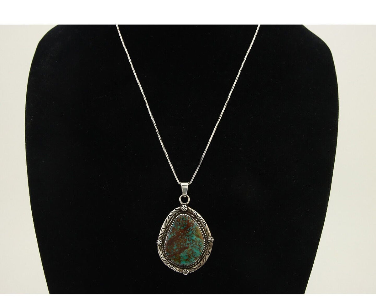 Navajo Necklace 925 Silver Natural Turquoise Artist Signed IJC C.80's