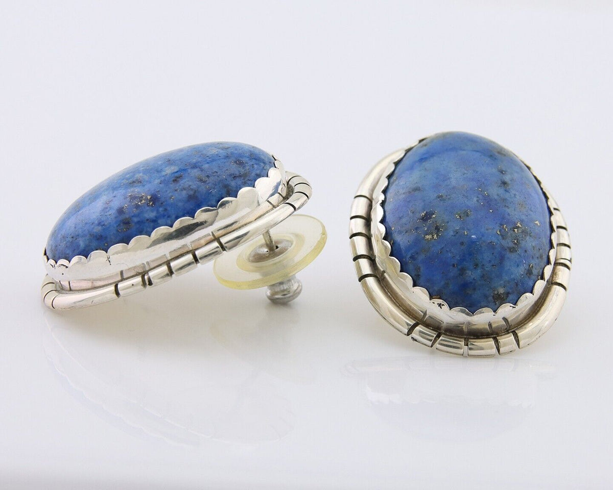 Navajo Paw Earrings 925 Silver Blue Denim Lapis Native American Artist C.80's