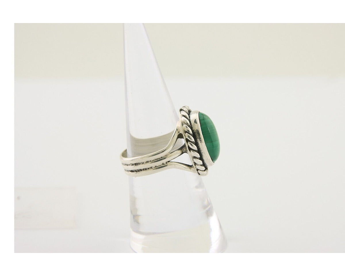 Navajo Ring 925 Silver Natural Malachite Native American Artist C.80's