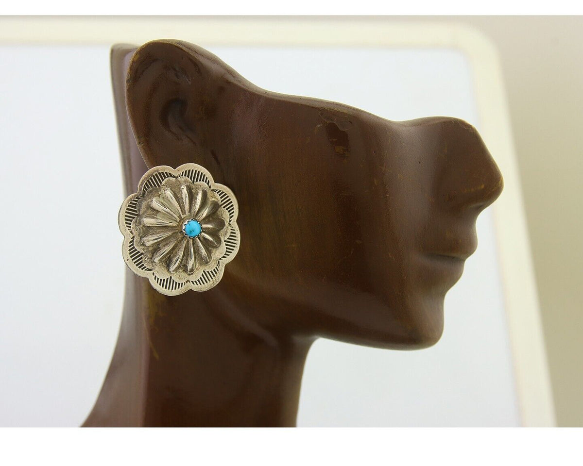 Navajo Earrings 925 Silver Natural Turquoise Native Artist C.80's