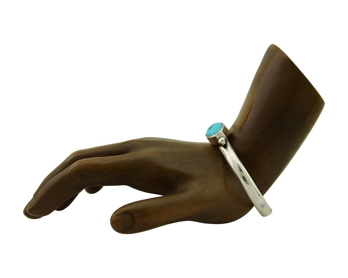 Navajo Cuff Bracelet Blue Turquoise 925 Silver Native American Artist C.80's