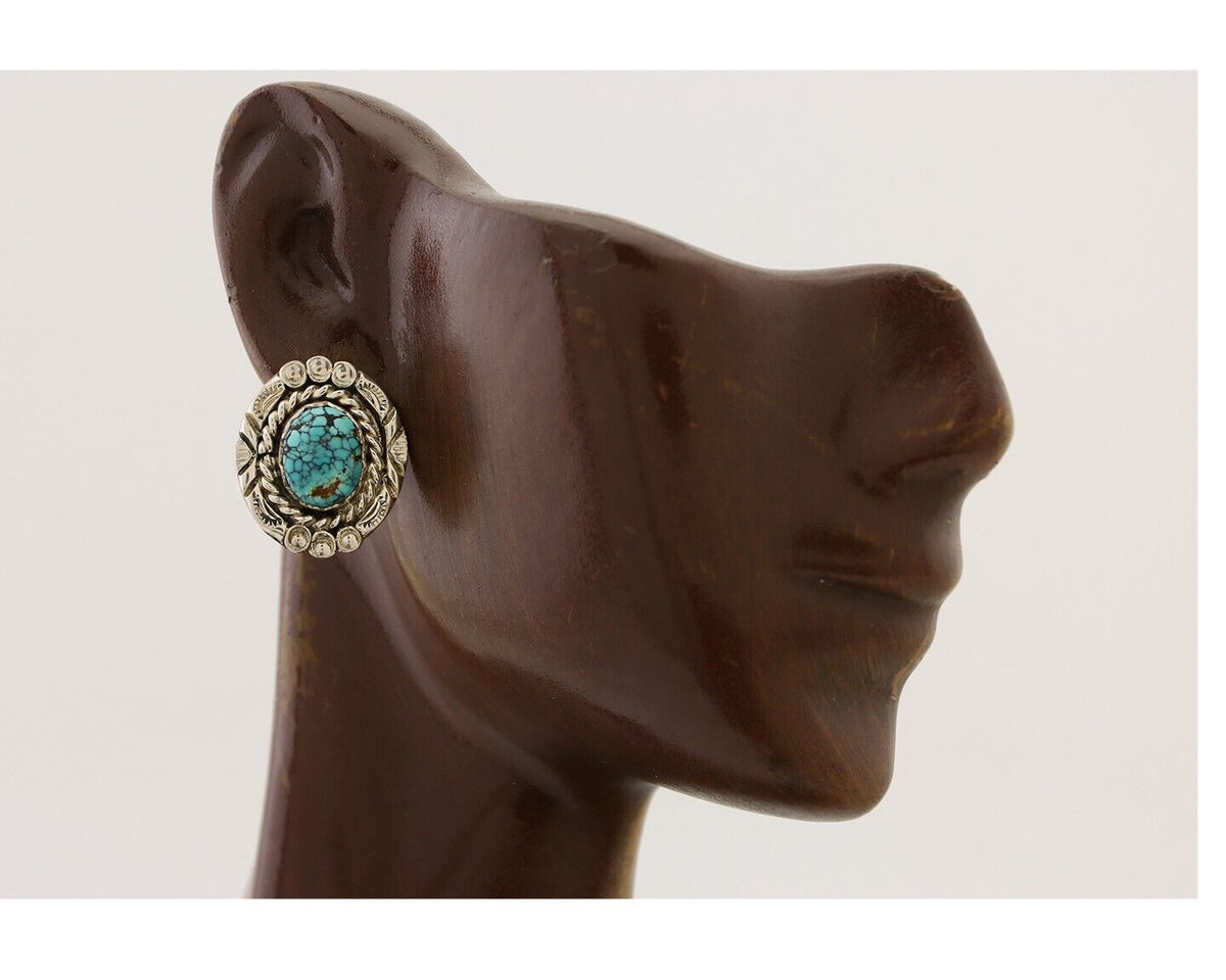 Navajo Earrings 925 Silver Spiderweb Mined Turquoise Artist Signed NE C.80's