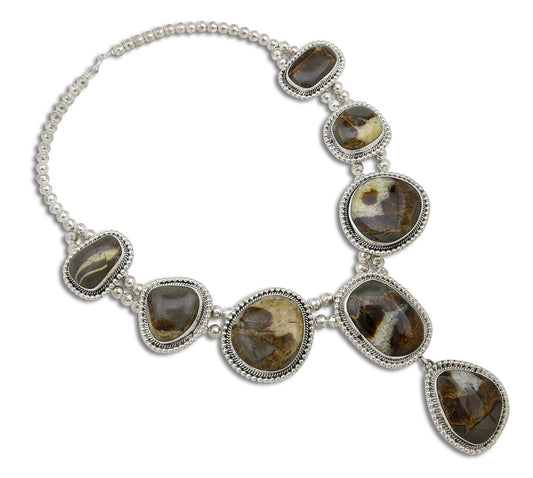 Unique Navajo Indian Natural Mined Agate in .925 SOLID Silver Bead Necklace