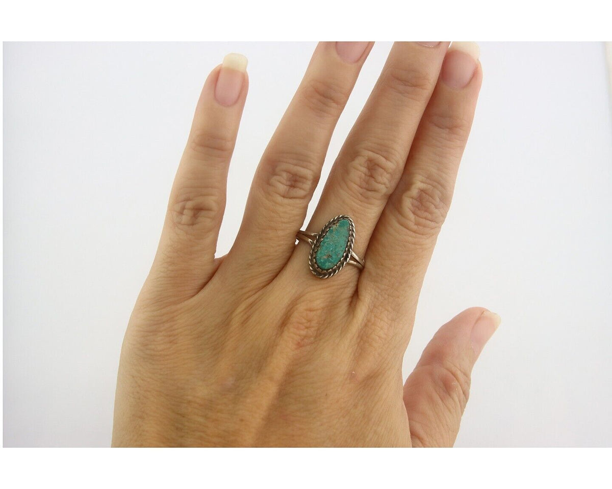 Navajo Ring 925 Sterling Natural Turquoise Native Artist C.80's Size 8.25
