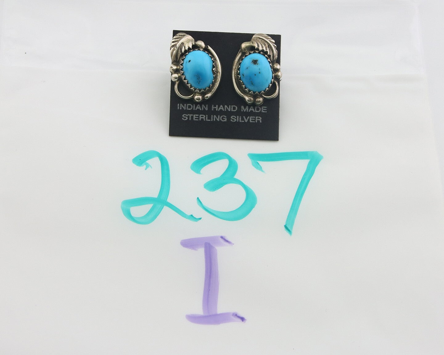 Navajo Earrings 925 Silver Natural Turquoise Artist Signed B. F. C.80's