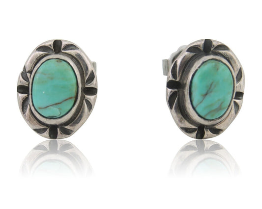 Navajo Earrings 925 Silver Turquoise Native American Artist C.80's