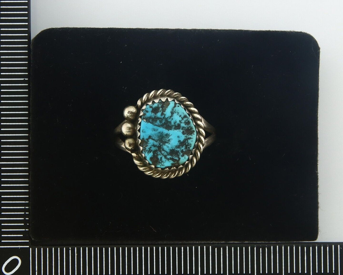 Navajo Ring 925 Sterling Natural Turquoise Native Artist C.80's Size 6.25