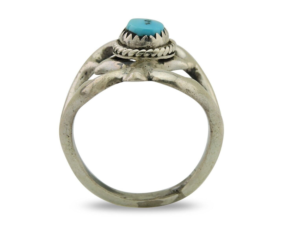 Navajo Sand Cast Ring 925 Silver Sleeping Beauty Turquoise Artist C.80's