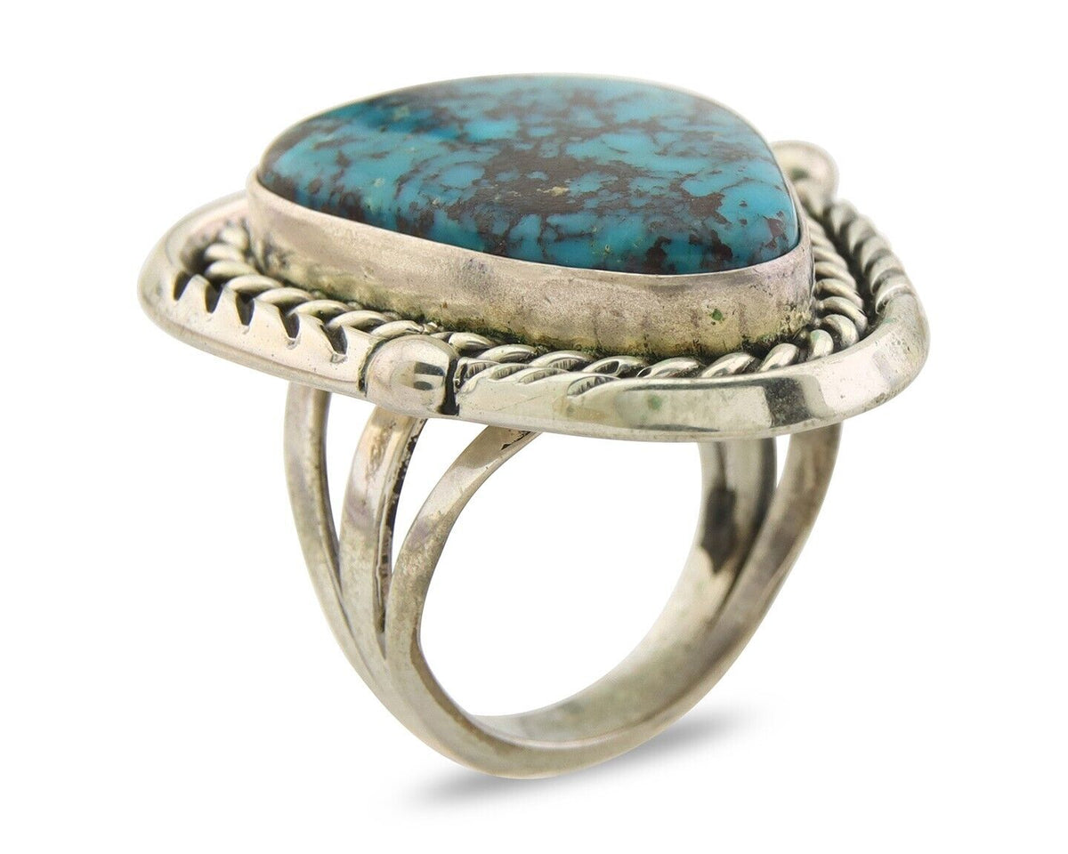 Navajo Ring 925 Sterling Natural Blue Turquoise Signed Ben S C.80's Size 7.0