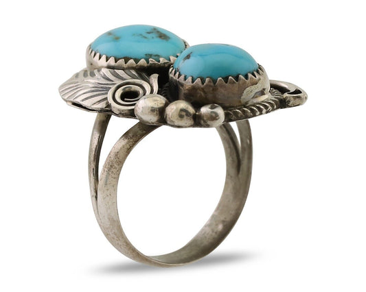 Navajo Handmade Ring 925 Silver Natural Tuquoise Artist Signed JM C.80's