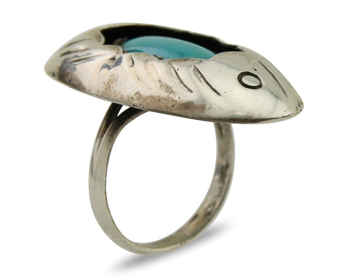 Navajo Handmade Ring 925 Silver Natural Arizona Turquoise Artist C.80's