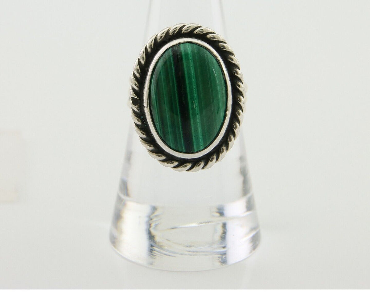 Navajo Ring 925 Silver Natural Malachite Native American Artist C.80's