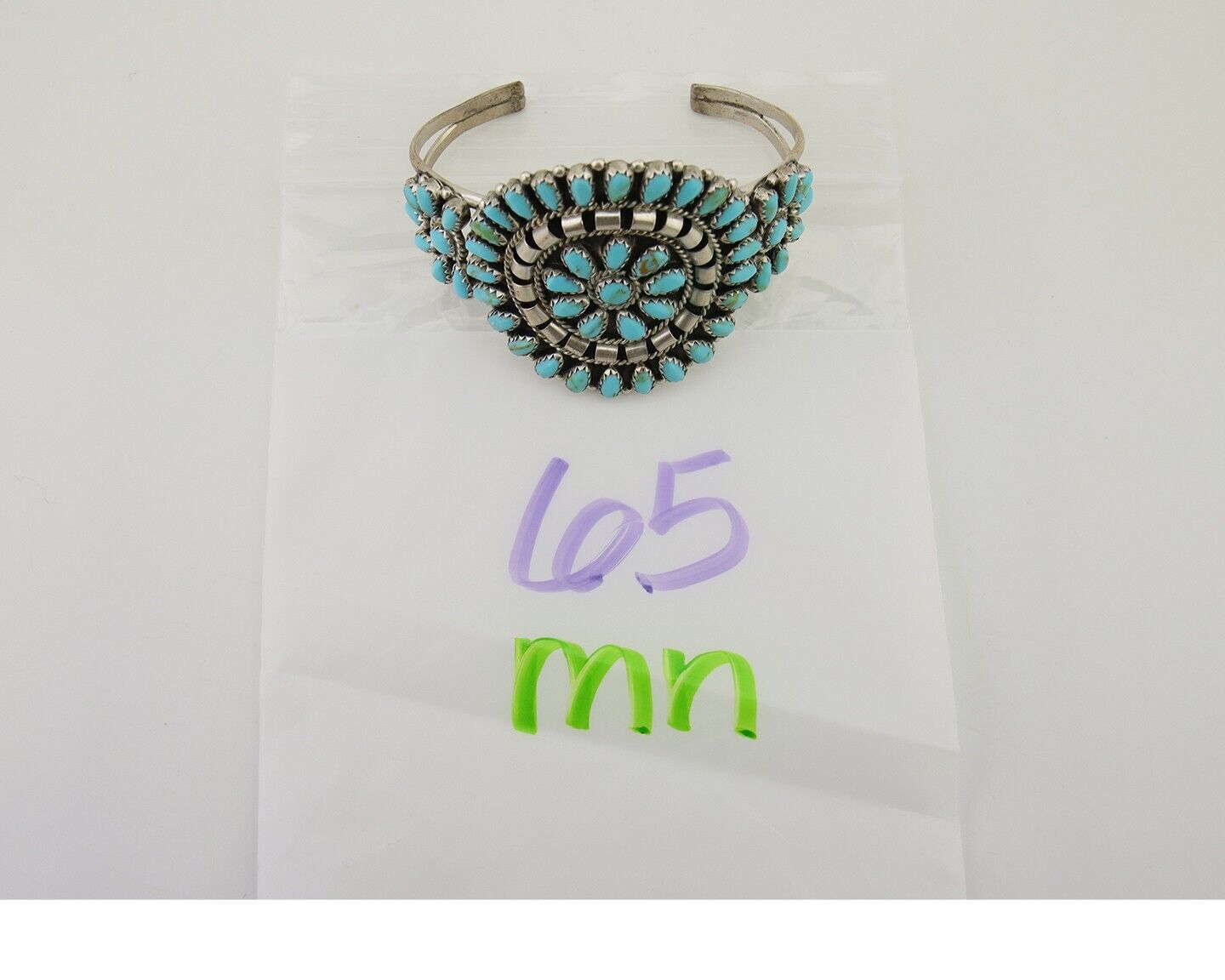 Navajo Bracelet 925 Silver Natural Blue Turquoise Signed Mathilda Benally C.80's
