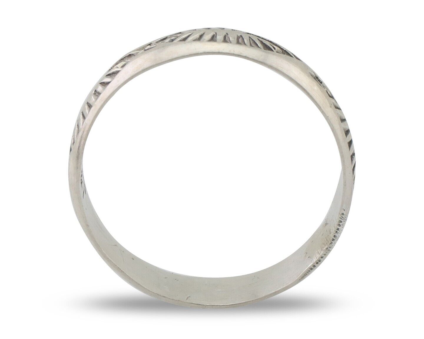 Navajo Hand Stamped Band 925 Silver 5.0 mm Signed Larry Chavez Size 6.35 C.80's