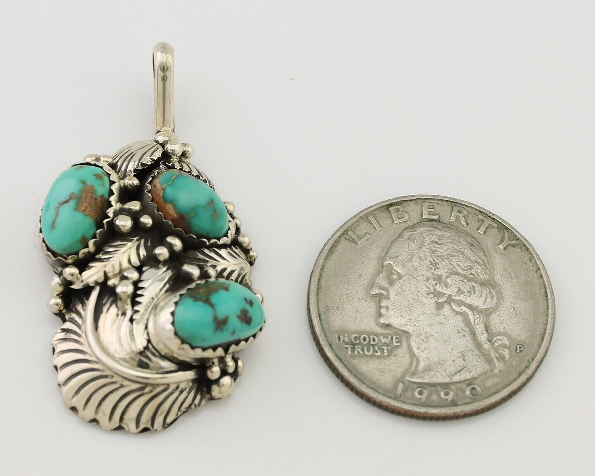 Navajo Pendant 925 Silver Natural Bisbee Turquoise Signed Tom Willeto C.80's