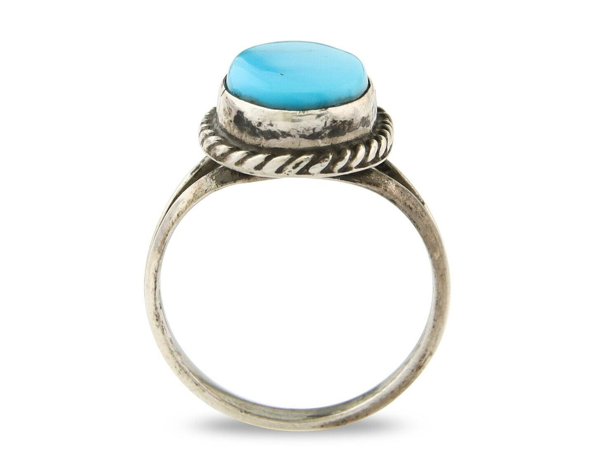 Navajo Ring 925 Sterling Natural Blue Turquoise C.80's Size 5.25