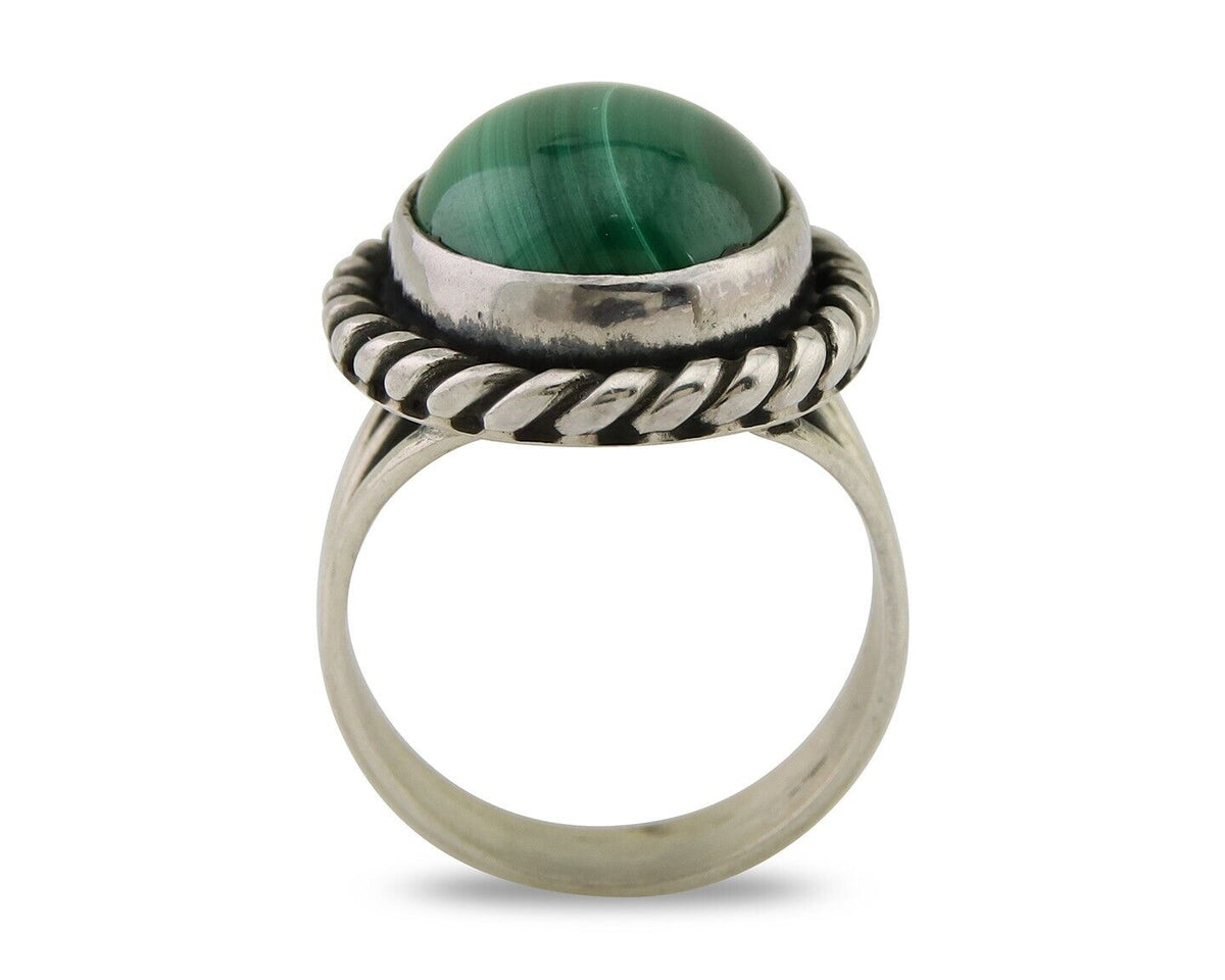 Navajo Ring 925 Silver Natural Malachite Native American Artist C.80's
