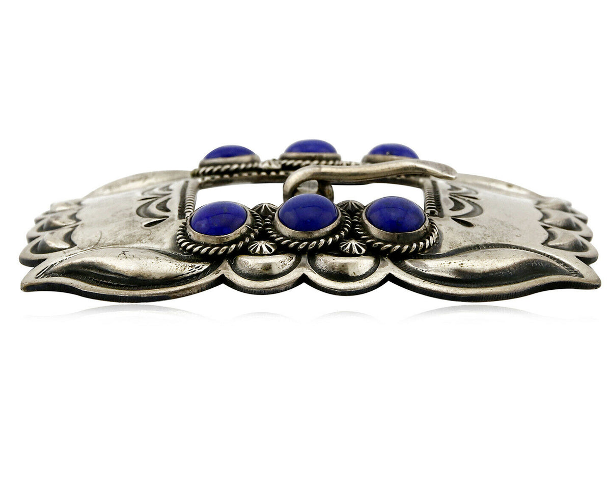 Navajo Belt Buckle .925 Silver Hand Stamped Artist Leonard Platero C.80's