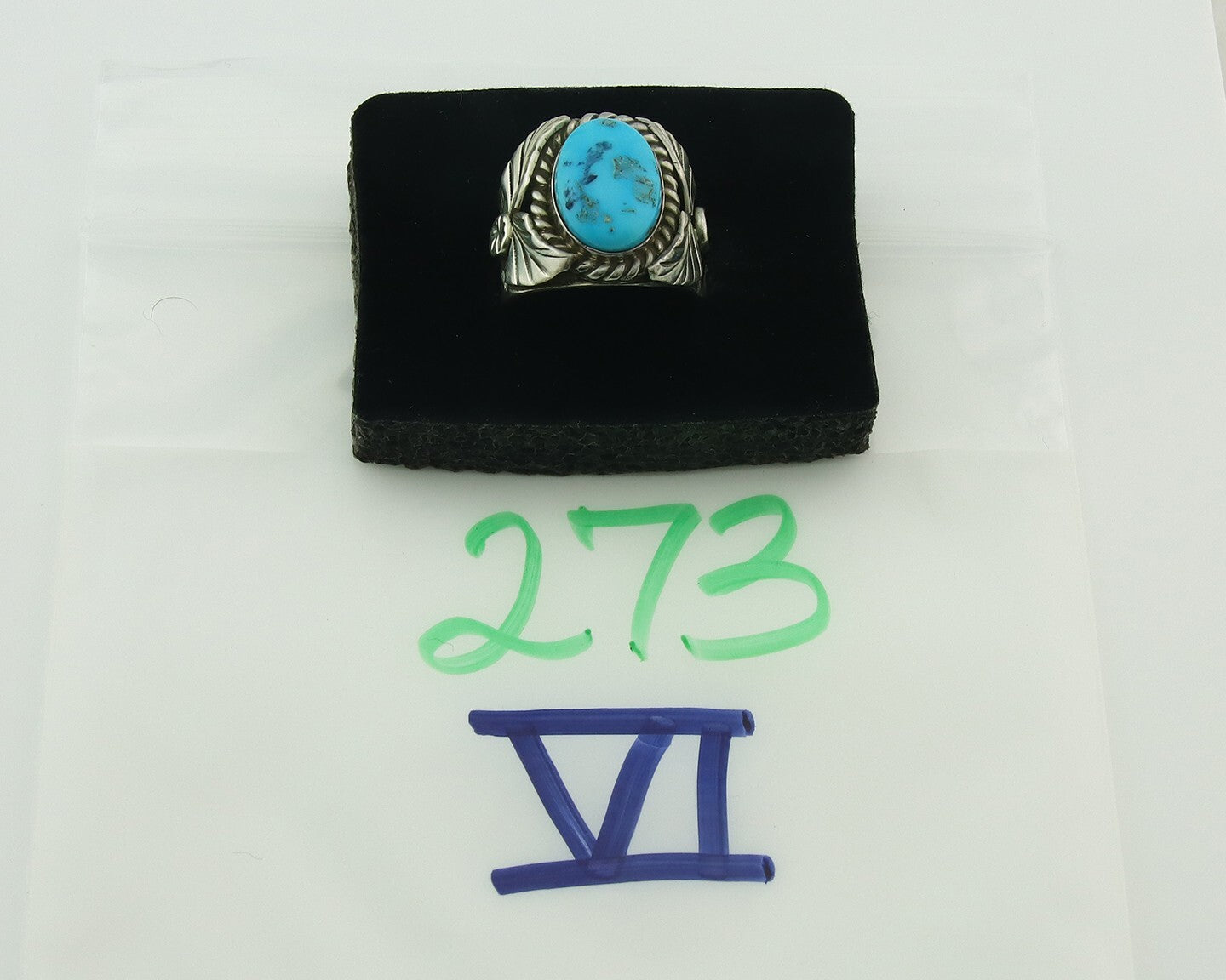Vintage Navajo Ring 925 Sterling Silver Turquoise Signed Juan Guerro Size 8.0